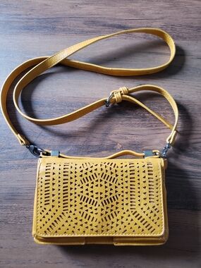 Madison West Yellow Laser-Cut Crossbody Bag - Wallet